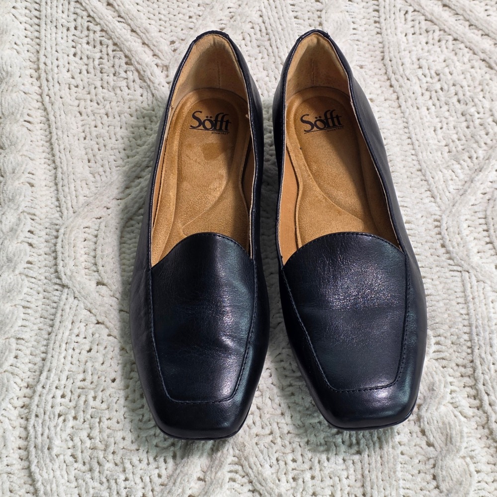 Sofft Loafers Flats Black Leather Square Toe Block Heel Womens 10M Excellent - Picture 2 of 6